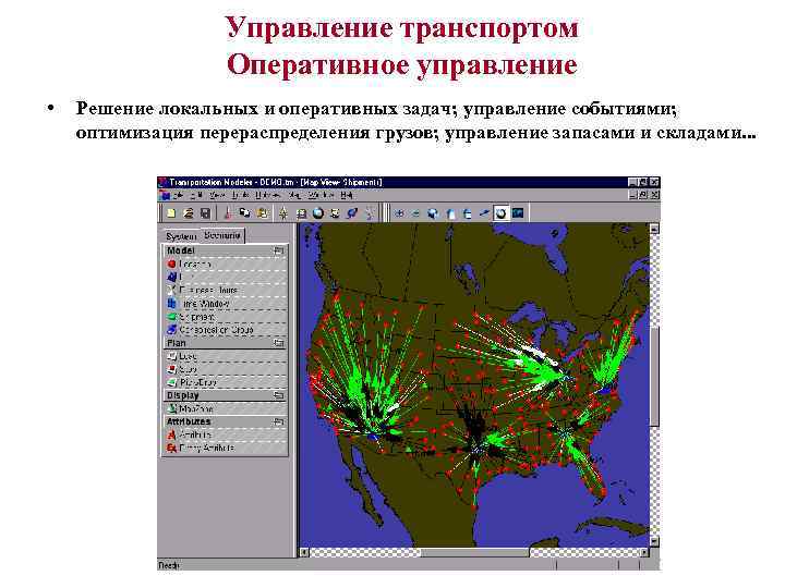 Управление транспортом Оперативное управление • Решение локальных и оперативных задач; управление событиями; оптимизация перераспределения