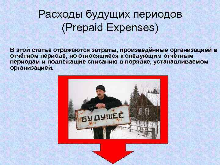 Расходы будущих периодов (Prepaid Expenses) В этой статье отражаются затраты, произведённые организацией в отчётном