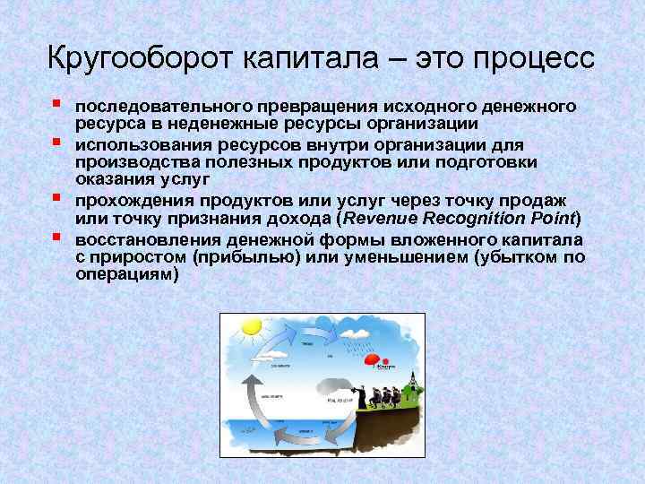 Кругооборот капитала – это процесс § § последовательного превращения исходного денежного ресурса в неденежные