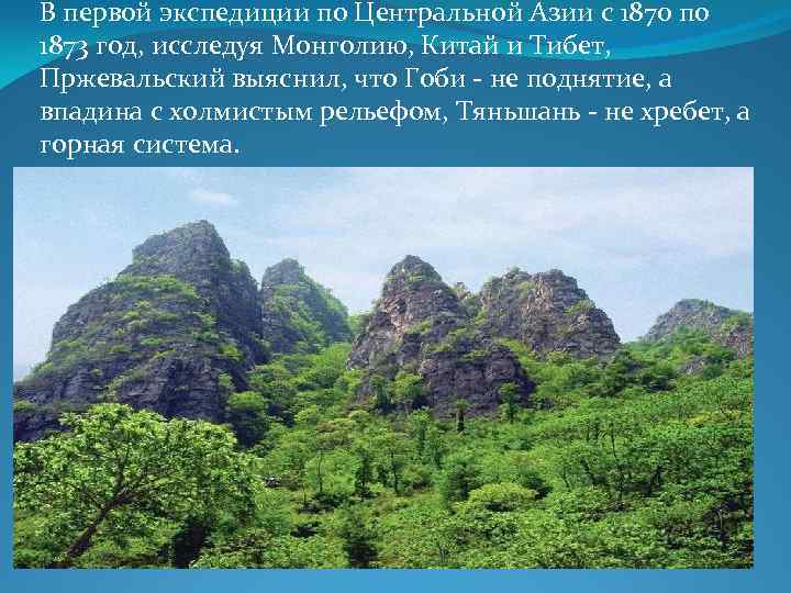 В первой экспедиции по Центральной Азии с 1870 по 1873 год, исследуя Монголию, Китай