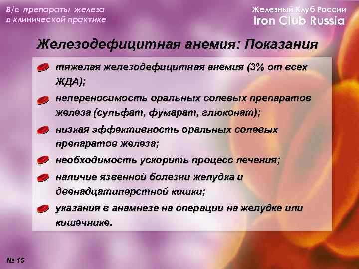В/в препараты железа в клинической практике Железный Клуб России Iron Club Russia Железодефицитная анемия: