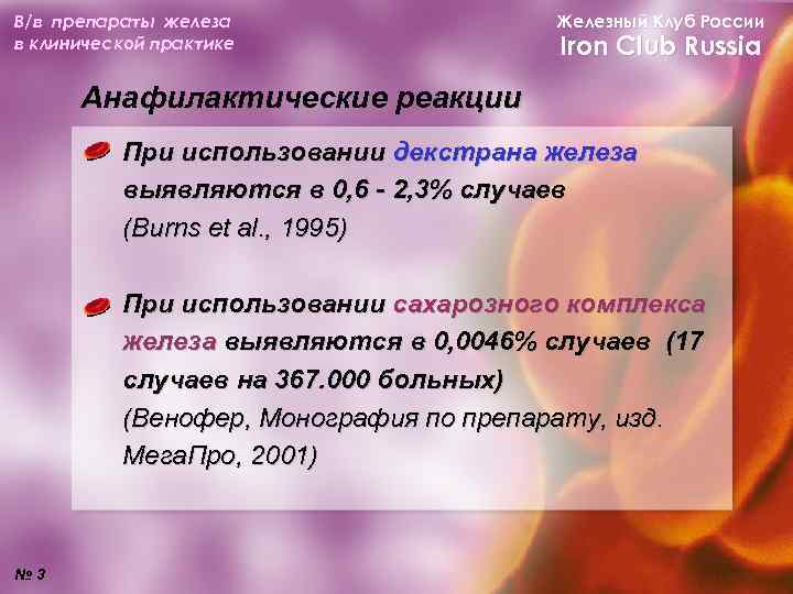 В/в препараты железа в клинической практике Железный Клуб России Iron Club Russia Анафилактические реакции