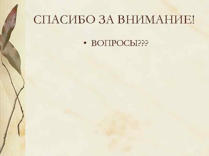 СПАСИБО ЗА ВНИМАНИЕ! • ВОПРОСЫ? ? ? 