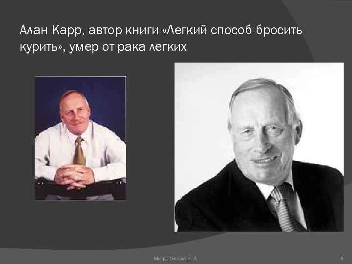 Алан Карр, автор книги «Легкий способ бросить курить» , умер от рака легких Митрофанова