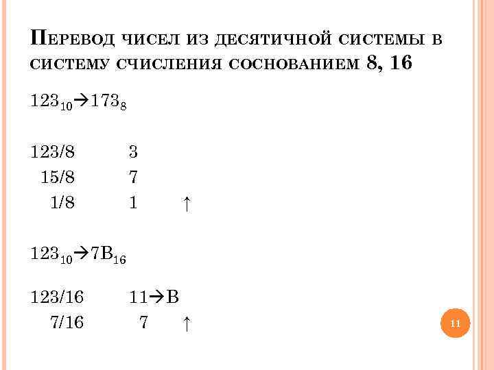 ПЕРЕВОД ЧИСЕЛ ИЗ ДЕСЯТИЧНОЙ СИСТЕМЫ В СИСТЕМУ СЧИСЛЕНИЯ С ОСНОВАНИЕМ 8, 16 12310 1738