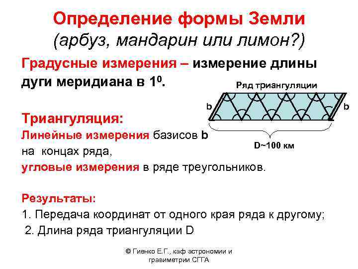 Определение формы Земли (арбуз, мандарин или лимон? ) Градусные измерения – измерение длины дуги