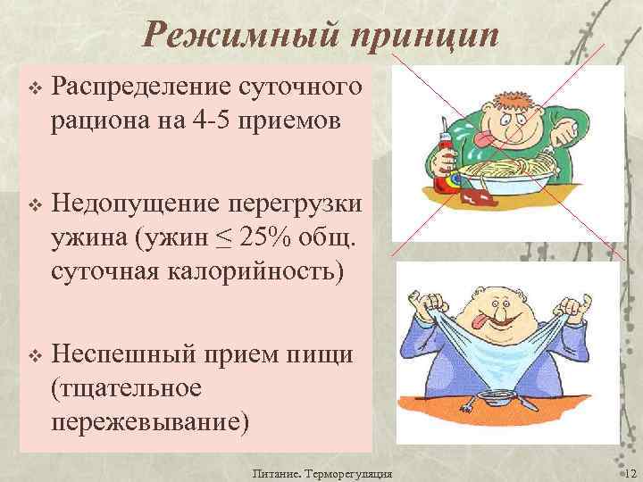 Режимный принцип v Распределение суточного рациона на 4 -5 приемов v Недопущение перегрузки ужина