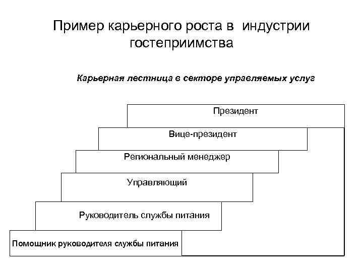 Пример карьерного роста в индустрии гостеприимства Карьерная лестница в секторе управляемых услуг Президент Вице