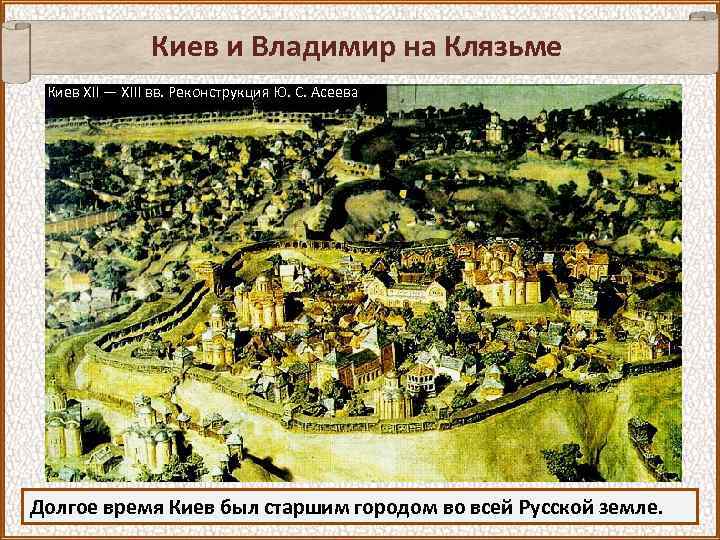 Киев и Владимир на Клязьме Киев XII — XIII вв. Реконструкция Ю. С. Асеева