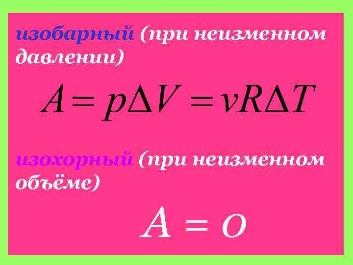 изобарный (при неизменном давлении) изохорный (при неизменном объёме) А=0 