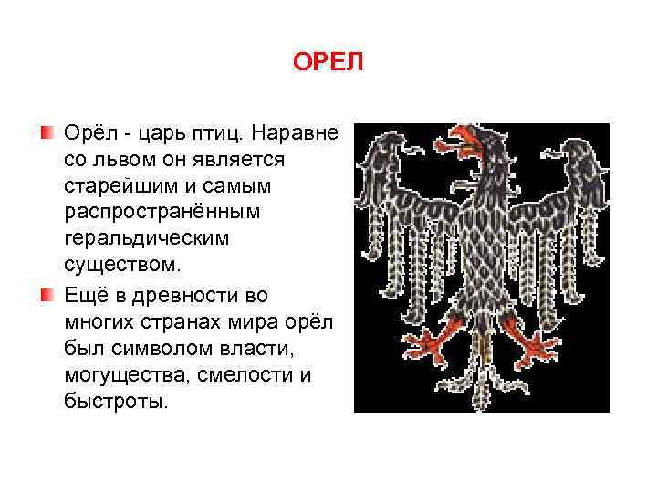 ОРЕЛ Орёл - царь птиц. Наравне со львом он является старейшим и самым распространённым