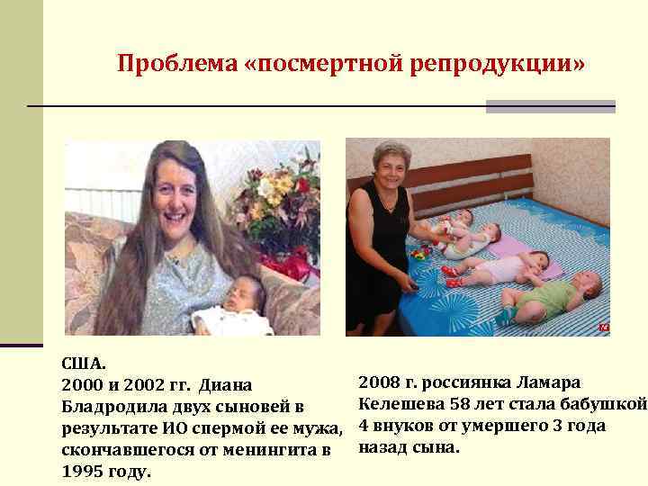 Проблема «посмертной репродукции» США. 2000 и 2002 гг. Диана Бладродила двух сыновей в результате