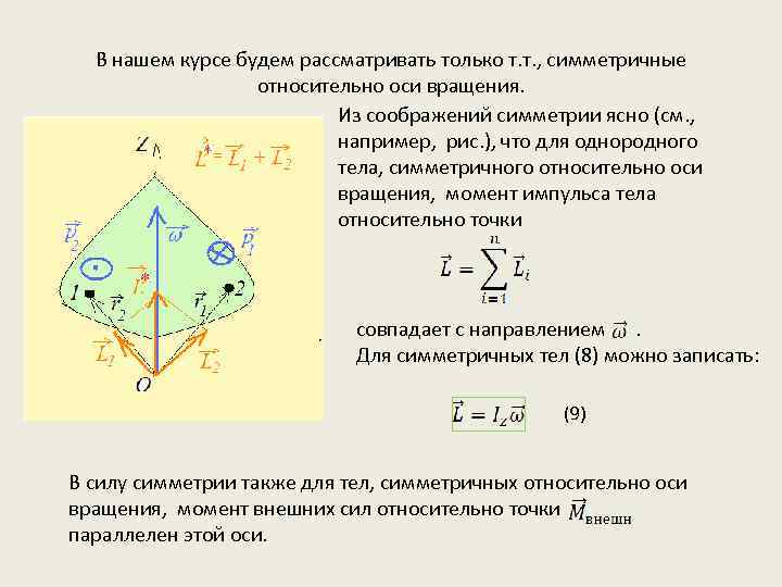 В нашем курсе будем рассматривать только т. т. , симметричные относительно оси вращения. Из