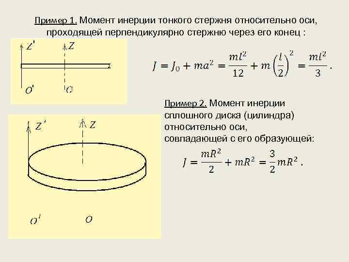 Пример 1. Момент инерции тонкого стержня относительно оси, проходящей перпендикулярно стержню через его конец