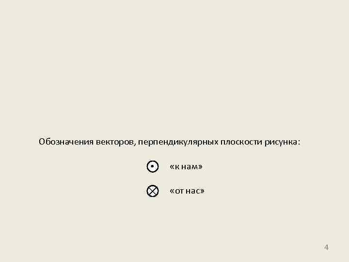 Обозначения векторов, перпендикулярных плоскости рисунка: «к нам» «от нас» 4 