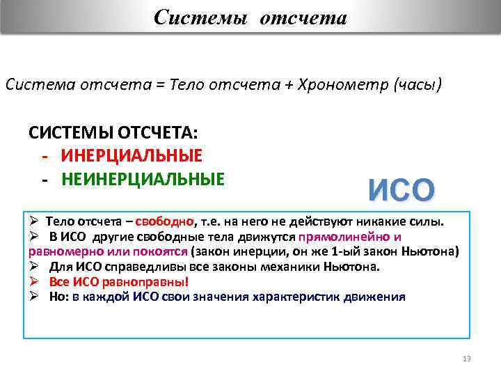 Системы отсчета Система отсчета = Тело отсчета + Хронометр (часы) СИСТЕМЫ ОТСЧЕТА: - ИНЕРЦИАЛЬНЫЕ