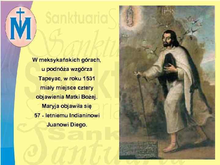 W meksykańskich górach, u podnóża wzgórza Tapeyac, w roku 1531 miały miejsce cztery objawienia