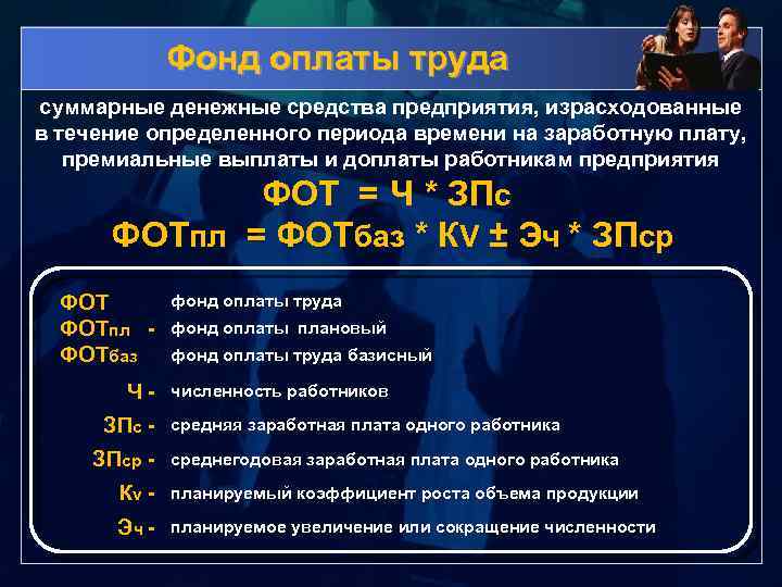 Фонд оплаты труда суммарные денежные средства предприятия, израсходованные в течение определенного периода времени на