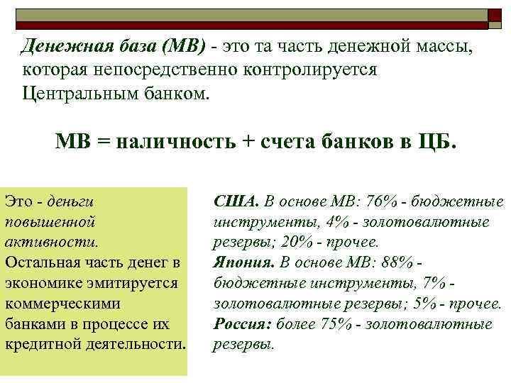 Денежная масса и денежная база конспект. Денежная база это в экономике. Денежная база формула. Формула расчета денежной базы. Денежная масса и денежная база.