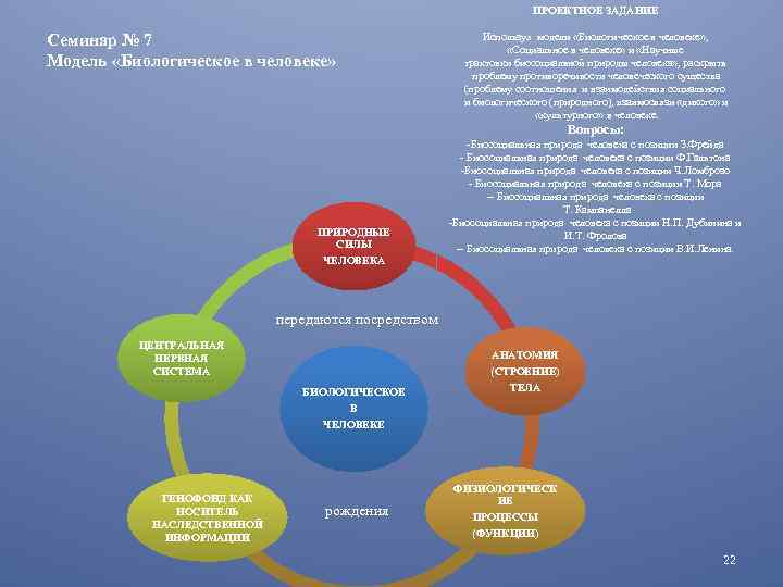 ПРОЕКТНОЕ ЗАДАНИЕ Семинар № 7 Модель «Биологическое в человеке» Используя модели «Биологическое в человеке»