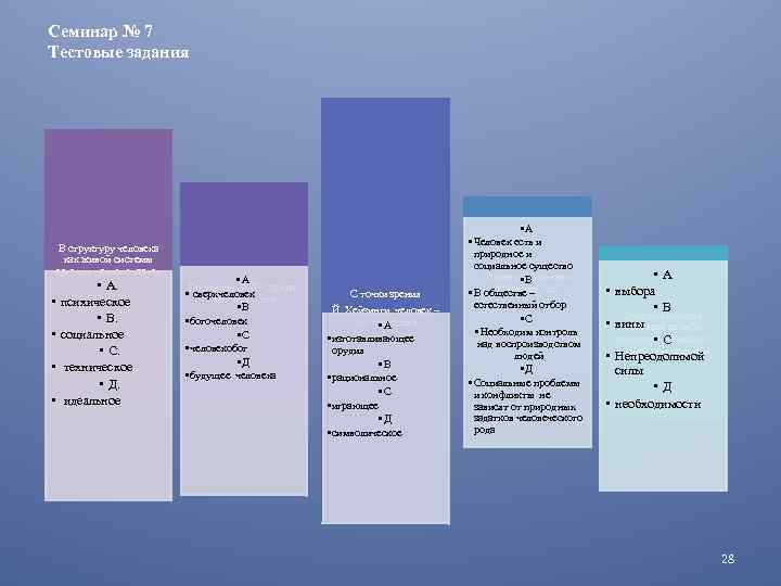 Семинар № 7 Тестовые задания В структуру человека как живой системы сегодня не включается