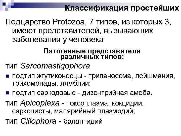 Классификация простейших схема