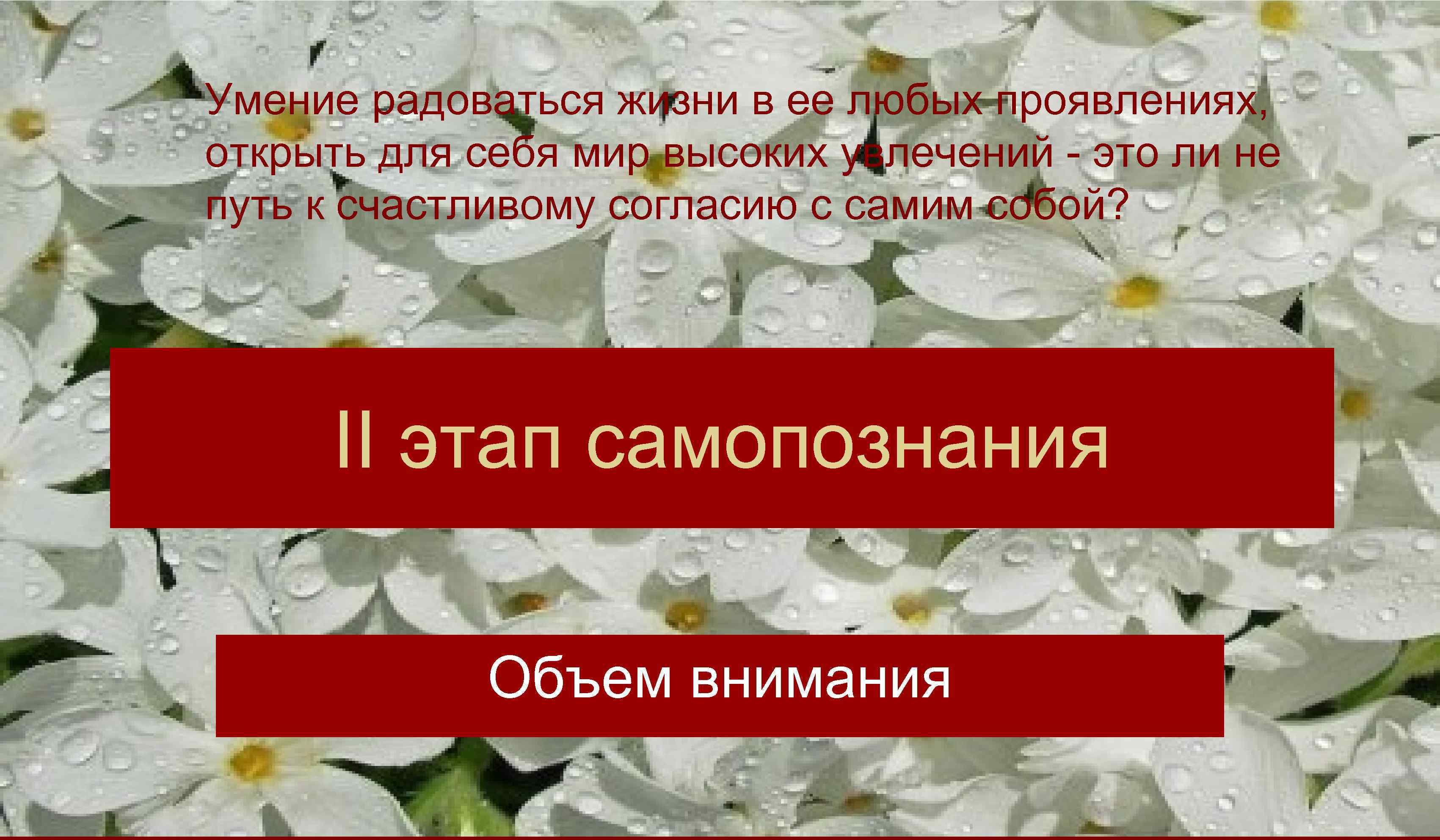 Умение радоваться жизни в ее любых проявлениях, открыть для себя мир высоких увлечений -