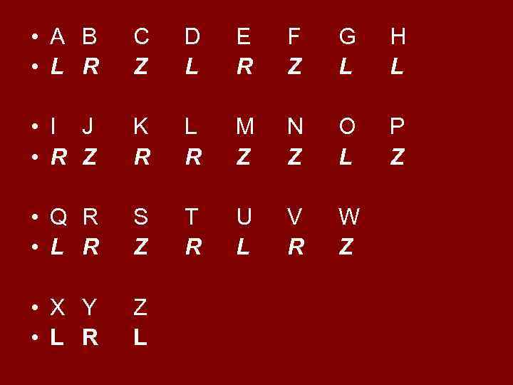  • A B • L R C Z D L E R F