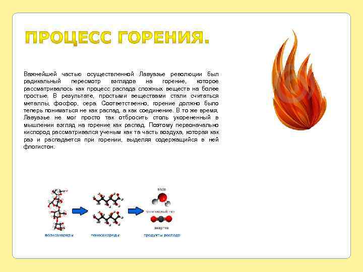 Важнейшей частью осуществленной Лавуазье революции был радикальный пересмотр взглядов на горение, которое рассматривалось как