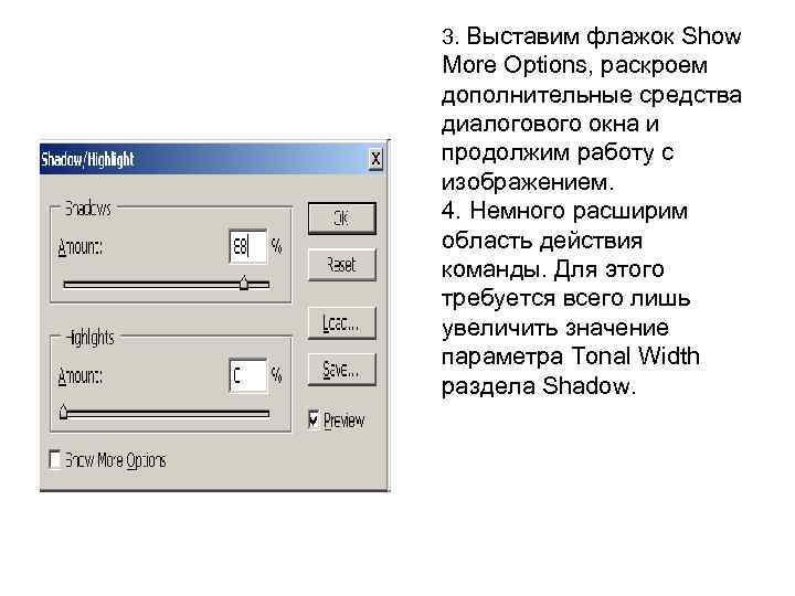 3. Выставим флажок Show More Options, раскроем дополнительные средства диалогового окна и продолжим работу