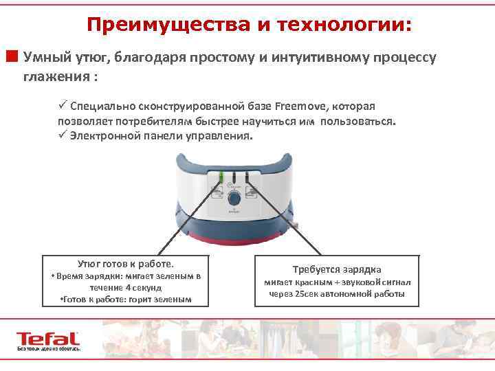 Преимущества и технологии: ¢ Умный утюг, благодаря простому и интуитивному процессу глажения : ü