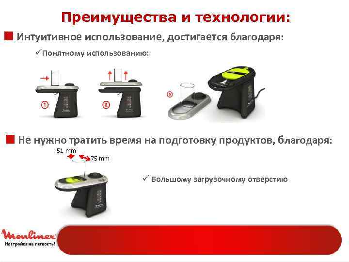Преимущества и технологии: ¢ Интуитивное использование, достигается благодаря: üПонятному использованию: ¢ Не нужно тратить