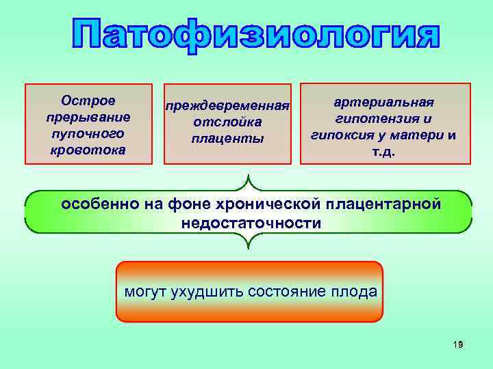 Острое прерывание пупочного кровотока преждевременная отслойка плаценты артериальная гипотензия и гипоксия у матери и