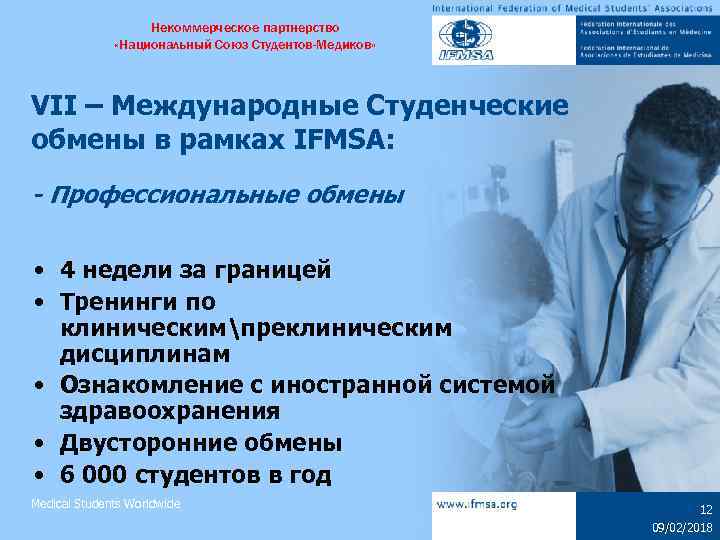 Некоммерческое партнерство «Национальный Союз Студентов-Медиков» VII – Международные Студенческие обмены в рамках IFMSA: -