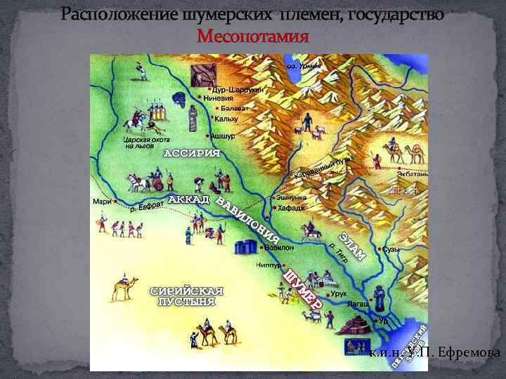 Расположение шумерских племен, государство Месопотамия к. и. н. У. П. Ефремова 