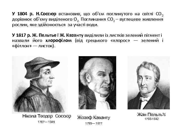 У 1804 р. Н. Сосcюр встановив, що об'єм поглинутого на світлі СО 2 дорівнює