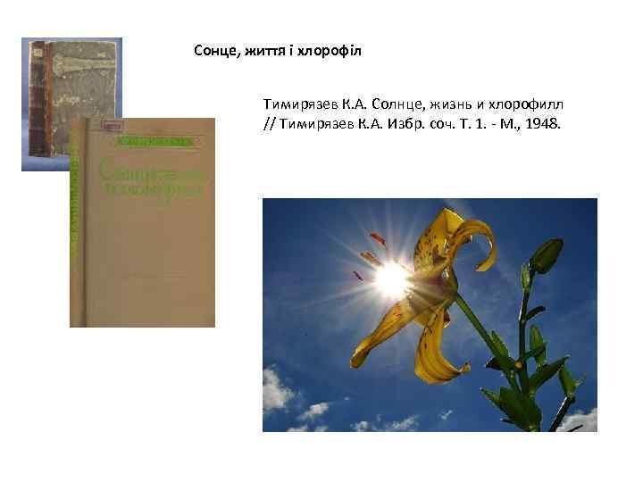 Сонце, життя і хлорофіл Тимирязев К. А. Солнце, жизнь и хлорофилл // Тимирязев К.