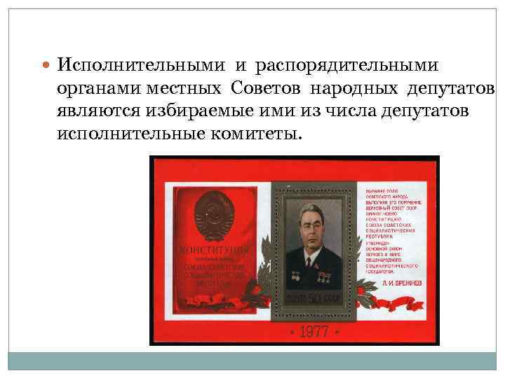  Исполнительными и распорядительными органами местных Советов народных депутатов являются избираемые ими из числа