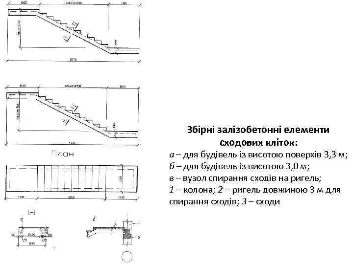 Збірні залізобетонні елементи сходових кліток: а – для будівель із висотою поверхів 3, 3