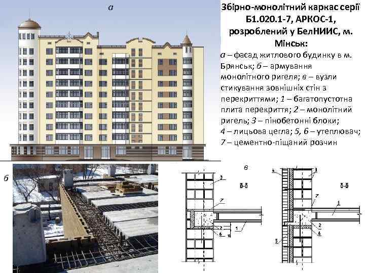а Збірно-монолітний каркас серії Б 1. 020. 1 -7, АРКОС-1, розроблений у Бел. НИИС,