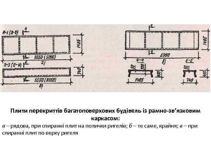 Плити перекриттів багатоповерхових будівель із рамно-зв’язковим каркасом: а – рядова, при спиранні плит на