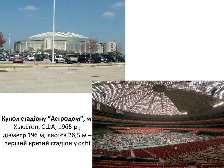 Купол стадіону “Астродом”, м. Хьюстон, США, 1965 р. , діаметр 196 м, висота 26,
