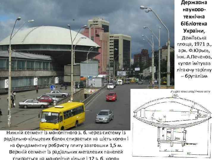 Державна науковотехнічна бібліотека України, Деміївська площа, 1971 р. , арх. Ф. Юрьєв, інж. А.