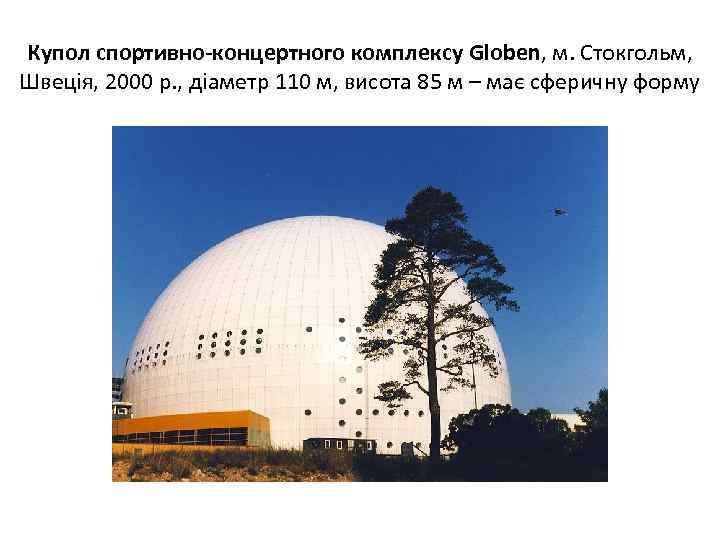 Купол спортивно-концертного комплексу Globen, м. Стокгольм, Швеція, 2000 р. , діаметр 110 м, висота