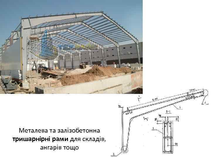 Металева та залізобетонна тришарнірні рами для складів, ангарів тощо 
