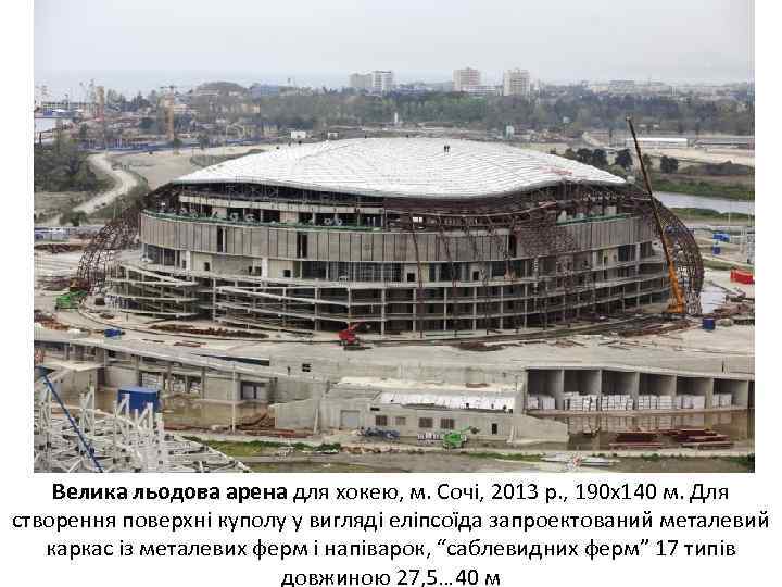 Велика льодова арена для хокею, м. Сочі, 2013 р. , 190 х140 м. Для