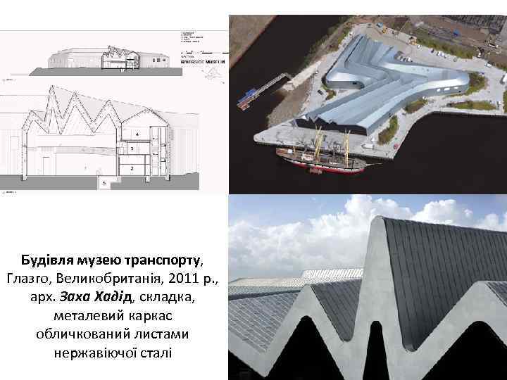 Будівля музею транспорту, Глазго, Великобританія, 2011 р. , арх. Заха Хадід, складка, металевий каркас