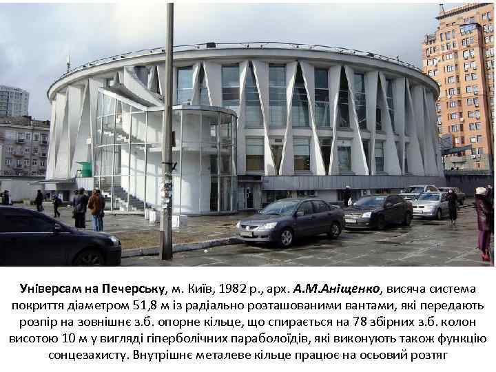 Універсам на Печерську, м. Київ, 1982 р. , арх. А. М. Аніщенко, висяча система