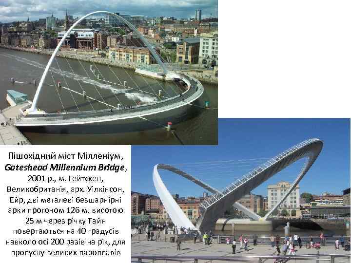 Пішохідний міст Мілленіум, Gateshead Millennium Bridge, 2001 р. , м. Гейтсхен, Великобританія, арх. Уілкінсон,