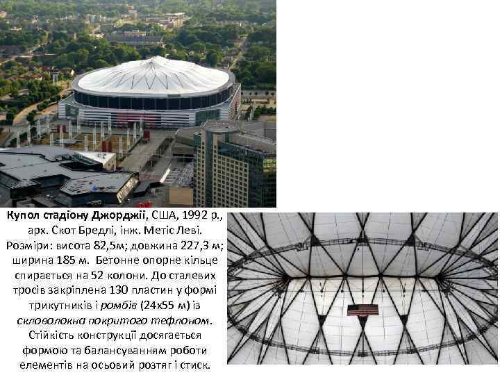 Купол стадіону Джорджіі, США, 1992 р. , арх. Скот Бредлі, інж. Метіс Леві. Розміри: